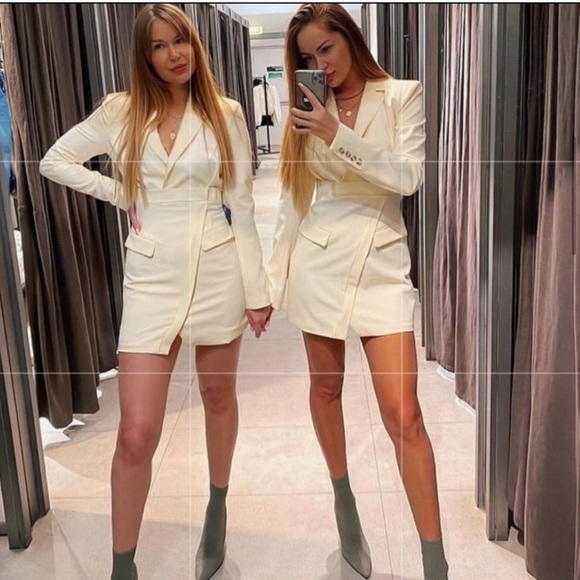 NWT ZARA Blazer Dress Light Yellow L Blogger’s Fav - Picture 3 of 6